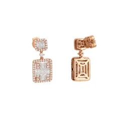 Designer Ladies Round & Baguette Diamond Drop Earrings 14K Yellow Gold 1.75ct -H'Hen Sale Store designer ladies round baguette diamond drop earrings 14k gold 175ct 803210 ro 20211213