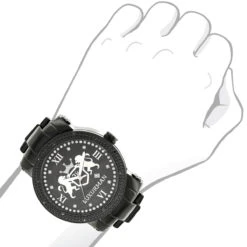 Large Designer Luxurman Phantom Black Diamond Watch For Men 0.12ct -H'Hen Sale Store designer large watches luxurman phatom black diamond watch for men 012ct bod