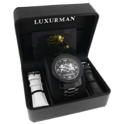 Large Designer Luxurman Phantom Black Diamond Watch For Men 0.12ct -H'Hen Sale Store designer large watches luxurman phatom black diamond watch for men 012ct box