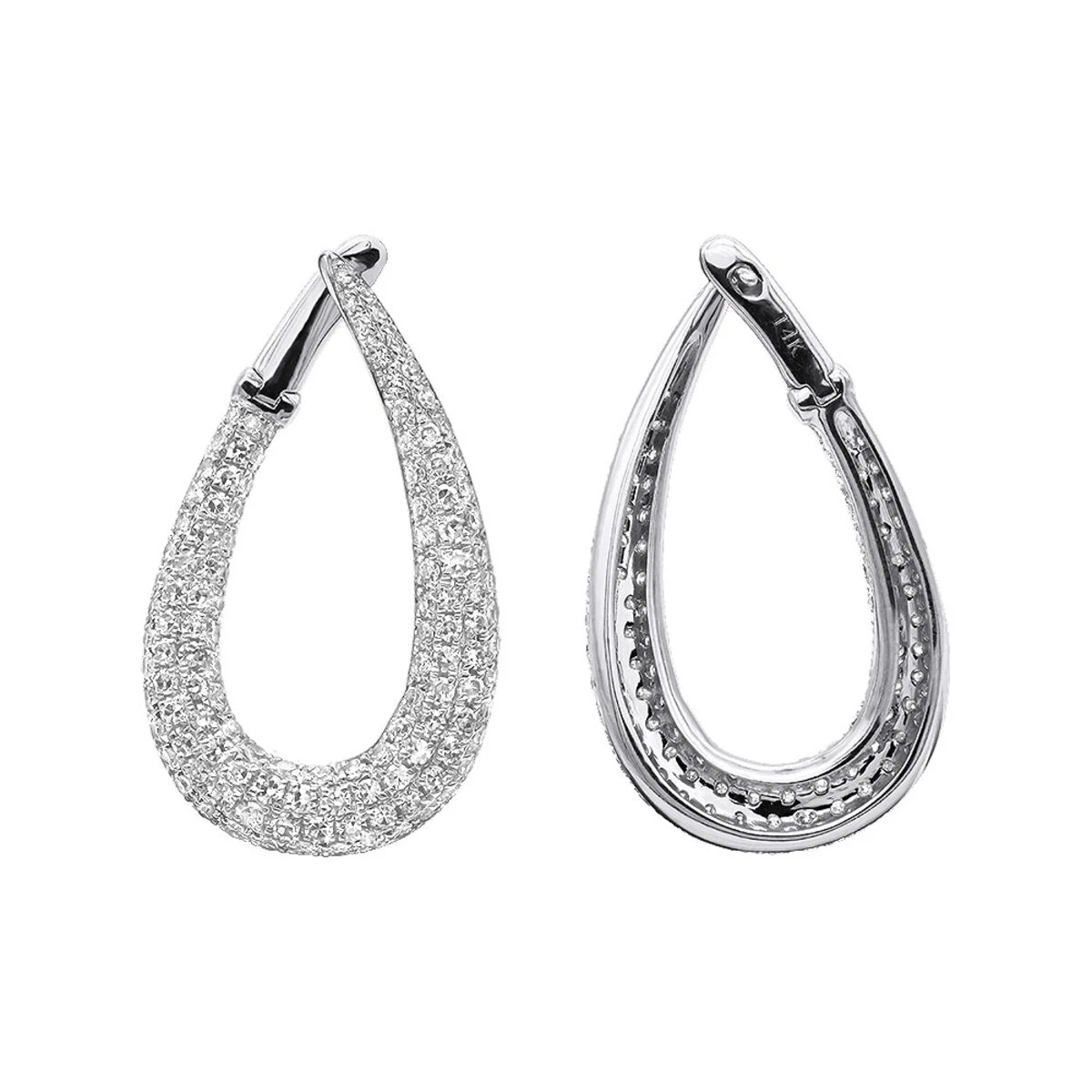 Designer Pave Diamond Teardrop Hoop Earrings For Women 14K Yellow Gold 1.8ct 4 Designer Pave Diamond Teardrop Hoop Earrings For Women 14K Yellow Gold 1.8ct - Image 2