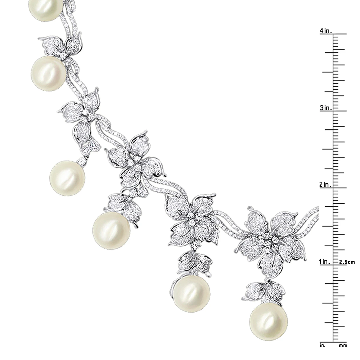 Designer South Sea Pearl And Diamond Necklace Flower Design 18K White Gold 6 Designer South Sea Pearl And Diamond Necklace Flower Design 18K White Gold - Image 4