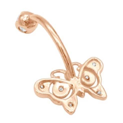 14K Rose Gold Real Diamond Butterfly Belly Ring -H'Hen Sale Store diamond body jewelry 14k diamond butterfly belly ring p 6916 backro