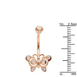 14K Rose Gold Real Diamond Butterfly Belly Ring -H'Hen Sale Store diamond body jewelry 14k diamond butterfly belly ring p 6916 rulerro