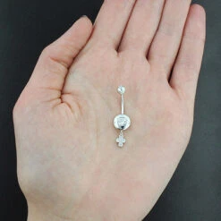 Diamond 14K White Gold Flower Belly Button Ring 0.72ct -H'Hen Sale Store diamond body jewelry flower belly button ring 072ct 14k gold p 47759bod