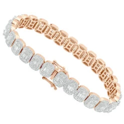 Diamond Bracelet For Women 14K Yellow Gold 8Ct Round And Baguette Diamonds -H'Hen Sale Store diamond bracelet for women 14k gold 8ct round and baguette diamonds 804076 ro