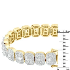 Diamond Bracelet For Women 14K Yellow Gold 8Ct Round And Baguette Diamonds -H'Hen Sale Store diamond bracelet for women 14k gold 8ct round and baguette diamonds 804076 rulerye