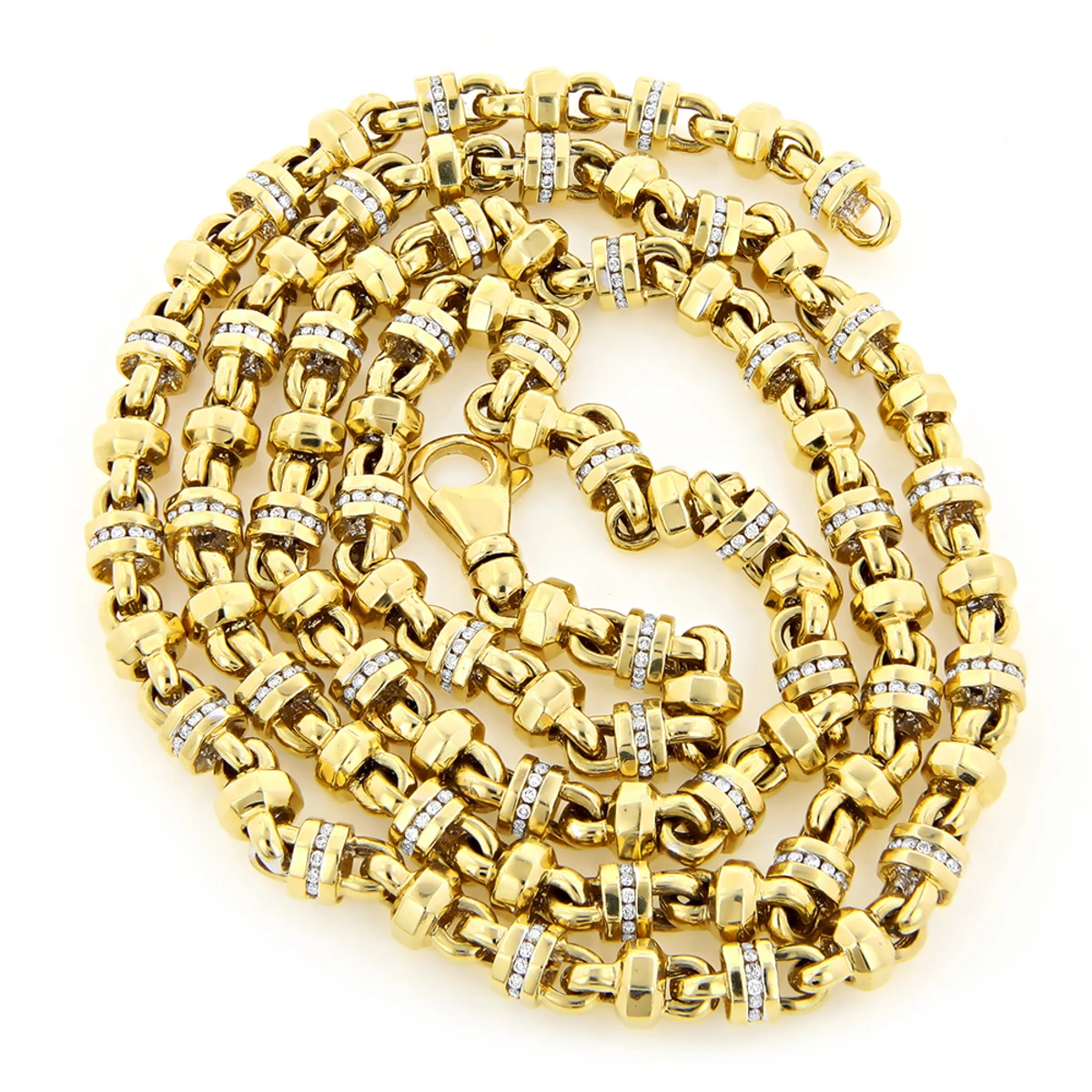 Men's Solid 14K Yellow Gold Diamond Chain Necklace 4.15ct 6 Men's Solid 14K Yellow Gold Diamond Chain Necklace 4.15ct - Image 4