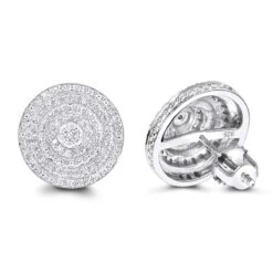 Large Diamond Circle Earrings Studs In Sterling Silver 0.22ct