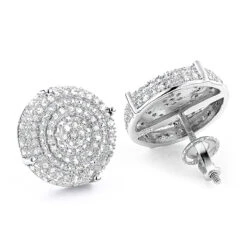 Pave Diamond Circle Earrings Studs 0.24ct Sterling Silver