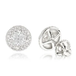Halo Diamond Cluster Earrings 14K White Gold Studs 1.25ct