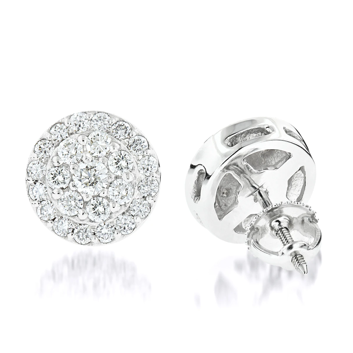 Diamond Cluster Earrings Studs 14K White Gold 1.75ct 3 Diamond Cluster Earrings Studs 14K White Gold 1.75ct