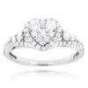 Heart Shaped Diamod Engagement Ring 14K White Gold 1 Carat Cluster Diamonds