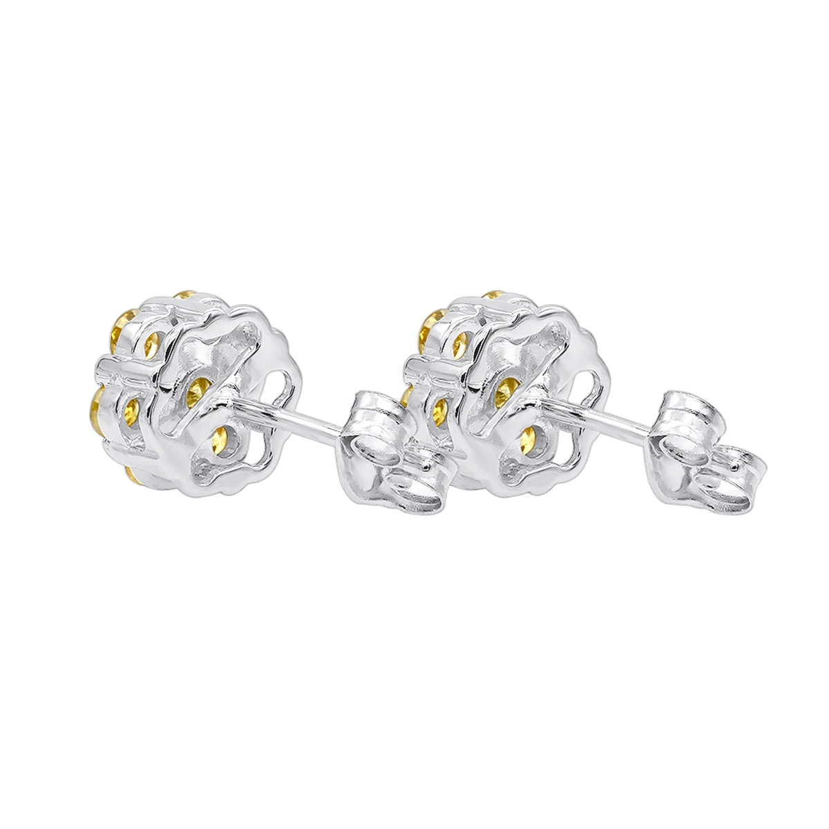 Diamond Clusters 14K Yellow Gold Yellow Diamond Stud Earrings 1ct 6 Diamond Clusters 14K Yellow Gold Yellow Diamond Stud Earrings 1ct - Image 4