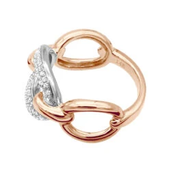 Luxurman 14K Yellow Gold Cuban Link Chain Design Ladies Diamond Cocktail Ring 0.6ct -H'Hen Sale Store diamond cocktail ring for women in 14k gold cuban link chain design 06ct 803214 backro 20211214