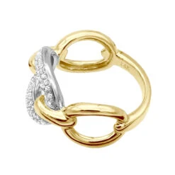 Luxurman 14K Yellow Gold Cuban Link Chain Design Ladies Diamond Cocktail Ring 0.6ct -H'Hen Sale Store diamond cocktail ring for women in 14k gold cuban link chain design 06ct 803214 backye 20211214