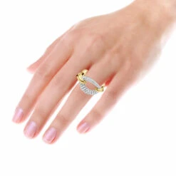 Luxurman 14K Yellow Gold Cuban Link Chain Design Ladies Diamond Cocktail Ring 0.6ct -H'Hen Sale Store diamond cocktail ring for women in 14k gold cuban link chain design 06ct 803214 bodye 20211214