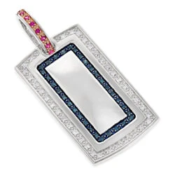 Diamond Dog Tag Military Pendant With Rubies & Diamonds 1.25ct 14K White Gold