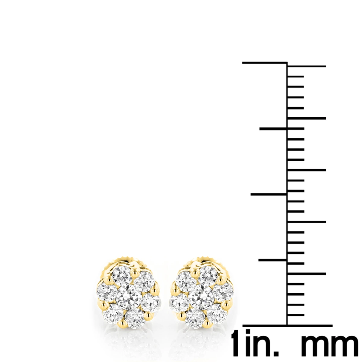Diamond Earrings Cluster Stud Style 1/2ct 14K Yellow Gold 11 Diamond Earrings Cluster Stud Style 1/2ct 14K Yellow Gold - Image 9