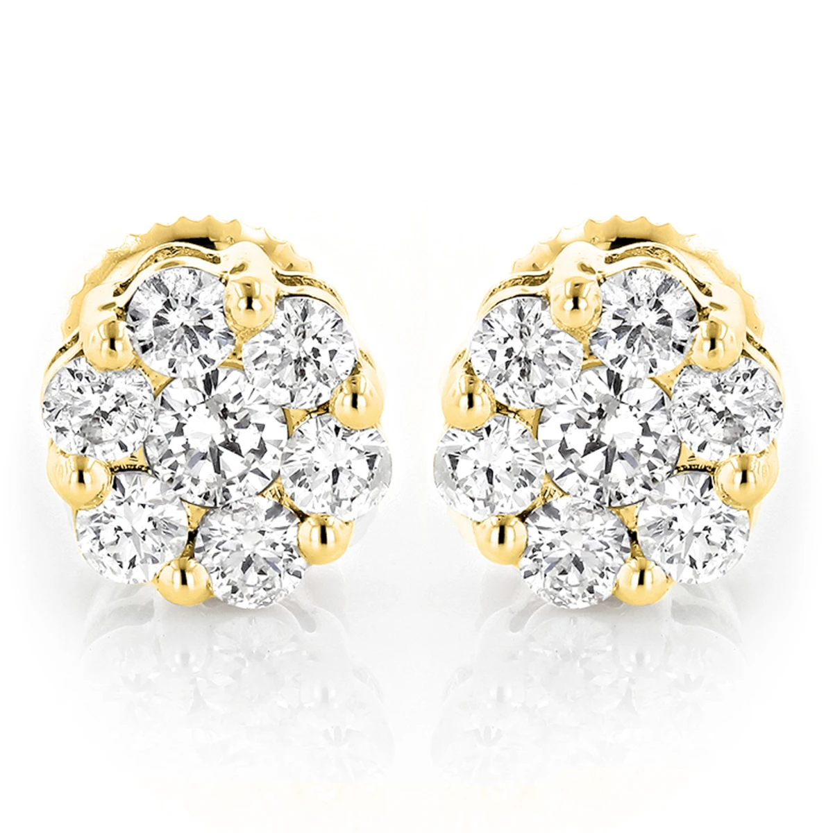 Diamond Earrings Cluster Stud Style 1/2ct 14K Yellow Gold 3 Diamond Earrings Cluster Stud Style 1/2ct 14K Yellow Gold