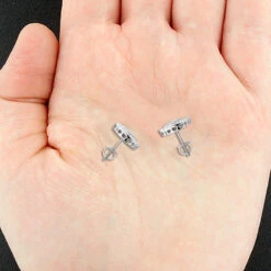 Diamond Heart Earrings Studs: 10K White Gold Pave Diamonds 0.5ct -H'Hen Sale Store diamond heart earrings studs 10k gold pave diamonds 05ct 4