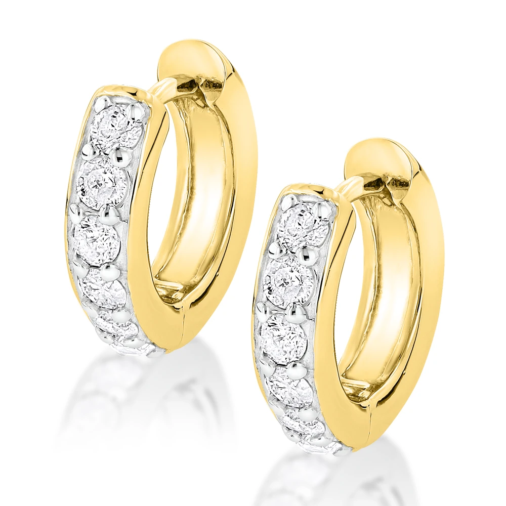 14K Gold Small Diamond Hoop Earrings Huggies 1/2ct 4 14K Gold Small Diamond Hoop Earrings Huggies 1/2ct - Image 2