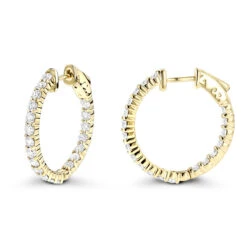 Diamond Hoop Earrings 2.20ct 14K Yellow Gold Inside Out