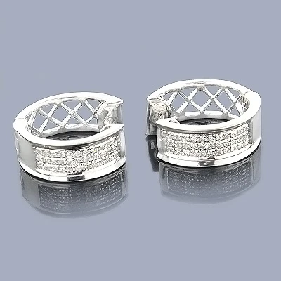 Diamond Hoop Huggie Earrings In Sterling Silver .30ct 3 Diamond Hoop Huggie Earrings In Sterling Silver .30ct