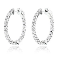 Diamond Hoops 14K White Gold Diamond Hoop Earrings Inside Out 1.87