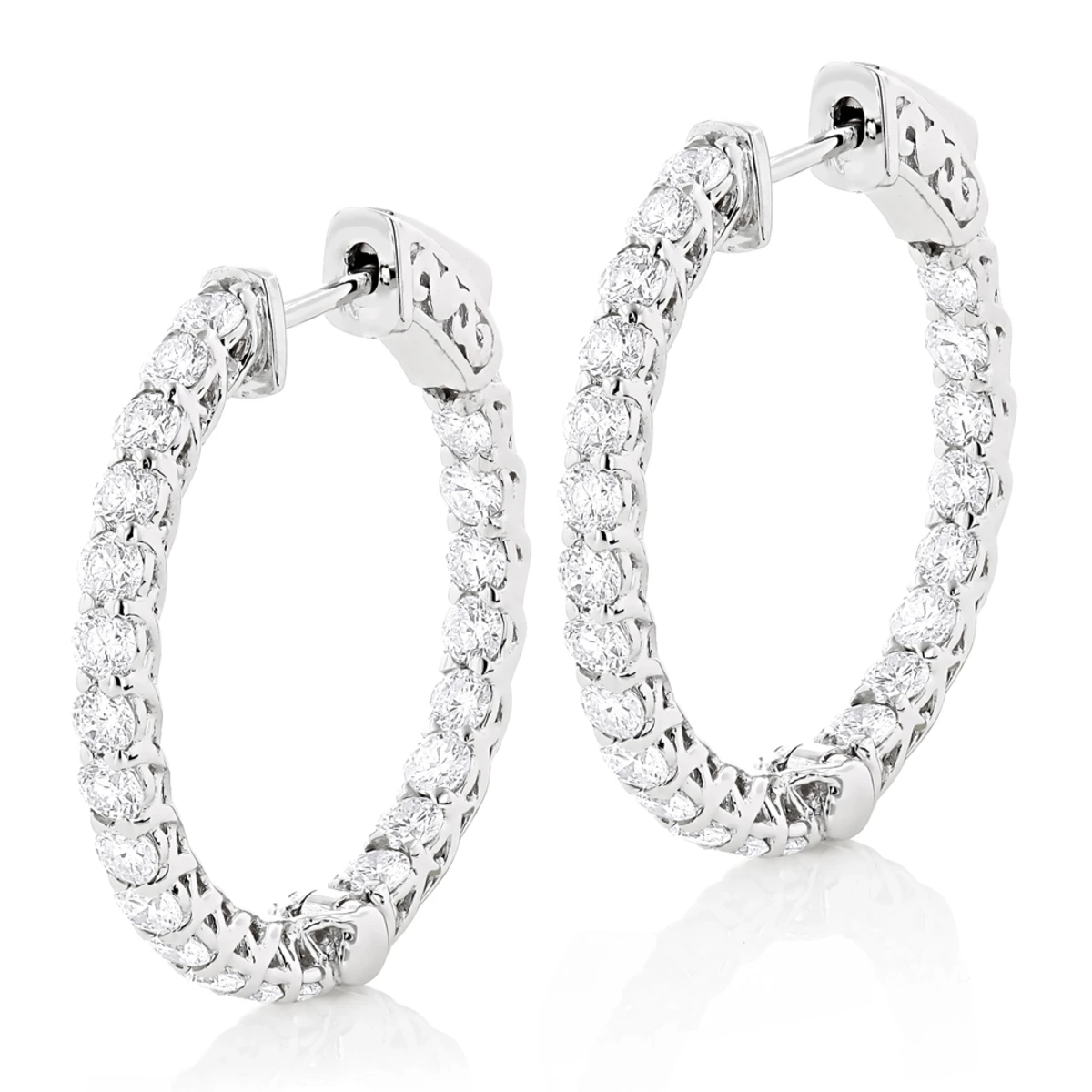 1in Diamond Hoops 14K White Gold Inside Out Diamond Hoop Earrings For Women 2.2ct 3 1in Diamond Hoops 14K White Gold Inside Out Diamond Hoop Earrings For Women 2.2ct