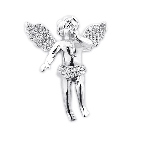 Real Diamond Angel Pendant 14K White Gold 0.5ct Small Charm 3 Real Diamond Angel Pendant 14K White Gold 0.5ct Small Charm