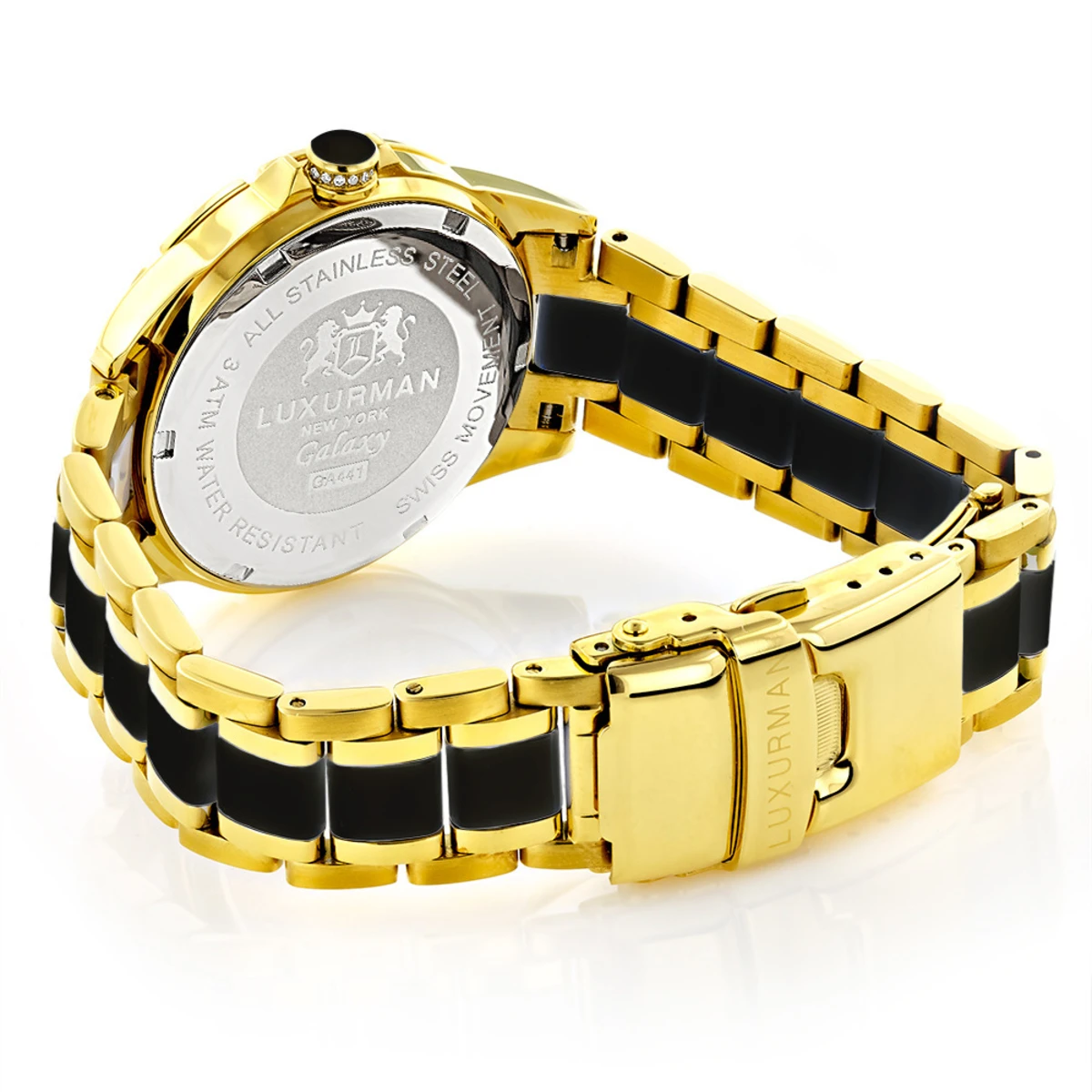 Diamond Men's & Women's Black Ceramic Yellow Gold Pld Luxurman Galaxy 4 Diamond Men's & Women's Black Ceramic Yellow Gold Pld Luxurman Galaxy - Image 2