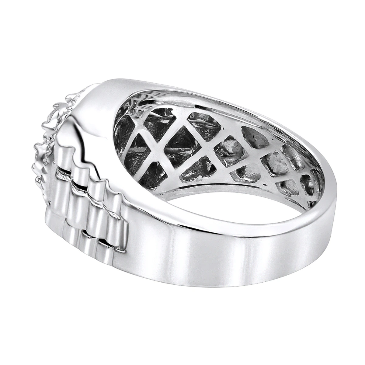Men's 14K White Gold Rolex Style Diamond Ring 0.45ct 6 Men's 14K White Gold Rolex Style Diamond Ring 0.45ct - Image 4