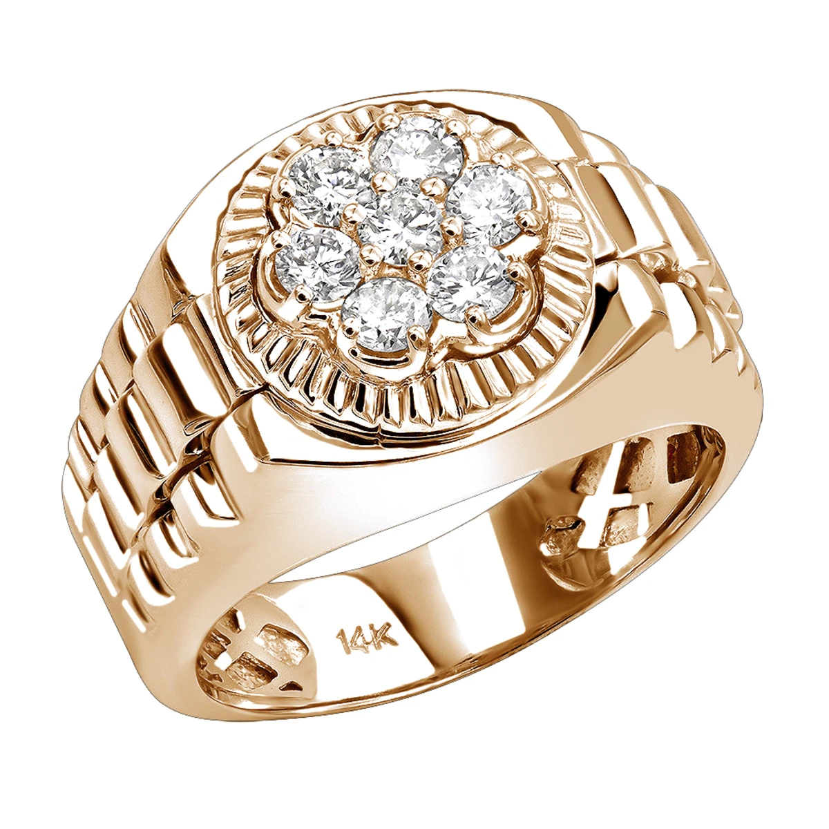 Men's 14K White Gold Rolex Style Diamond Ring 0.45ct 5 Men's 14K White Gold Rolex Style Diamond Ring 0.45ct - Image 3