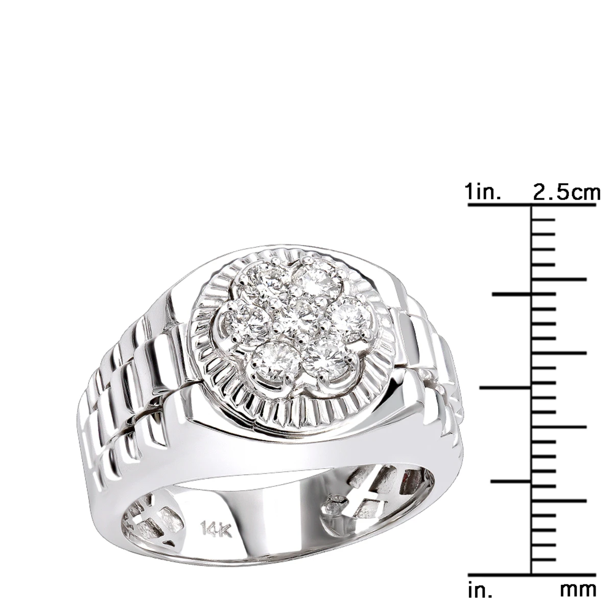 Men's 14K White Gold Rolex Style Diamond Ring 0.45ct 7 Men's 14K White Gold Rolex Style Diamond Ring 0.45ct - Image 5
