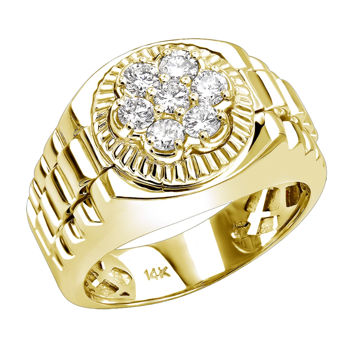 Men's 14K White Gold Rolex Style Diamond Ring 0.45ct 4 Men's 14K White Gold Rolex Style Diamond Ring 0.45ct - Image 2