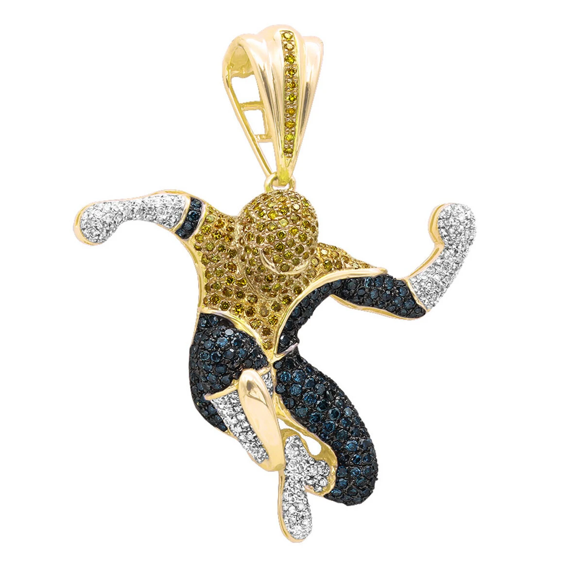 Real White Blue Yellow Diamond Spider-man Pendant 10K Rose Gold 3ct 4 Real White Blue Yellow Diamond Spider-man Pendant 10K Rose Gold 3ct - Image 2