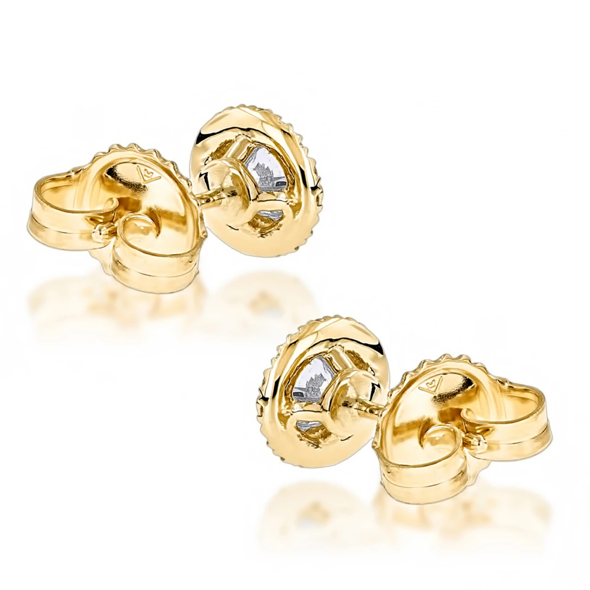 14K Yellow Gold Halo Design 1 Carat Diamond Stud Earrings For Men & Women Sale 6 14K Yellow Gold Halo Design 1 Carat Diamond Stud Earrings For Men & Women Sale - Image 4