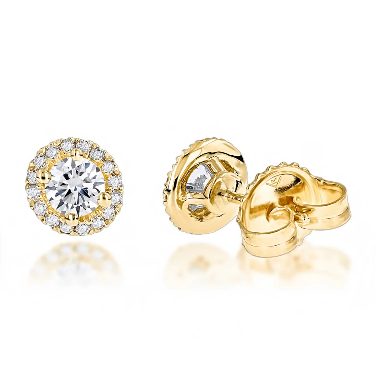 14K Yellow Gold Halo Design 1 Carat Diamond Stud Earrings For Men & Women Sale 3 14K Yellow Gold Halo Design 1 Carat Diamond Stud Earrings For Men & Women Sale