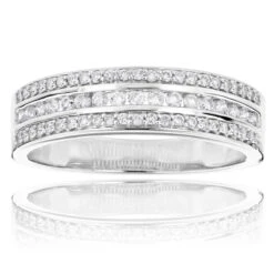Diamond Wedding Bands 14K White Gold Designer Diamond Ring 0.5ct