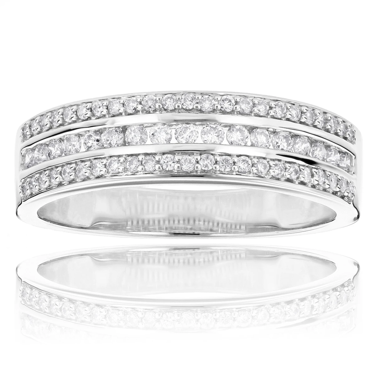 Diamond Wedding Bands 14K White Gold Designer Diamond Ring 0.5ct 3 Diamond Wedding Bands 14K White Gold Designer Diamond Ring 0.5ct