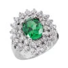 14K White Gold Ladies Gemstone Diamond & Emerald Ring 1.96ctd 3cte