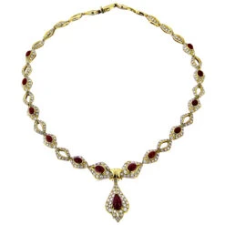 18K Gold Ladies Vintage Ruby & Diamond Necklace 7 18K Gold Ladies Vintage Ruby & Diamond Necklace -H'Hen Sale Store estate jewelry sale 18k yellow gold ladies vintage ruby diamond necklace 3
