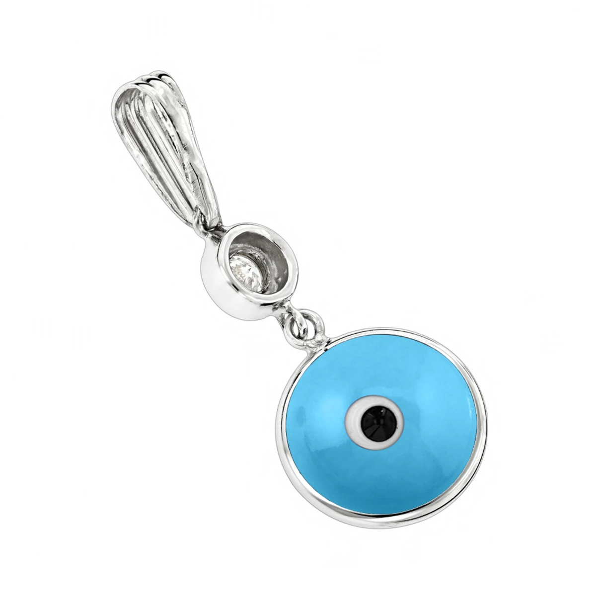 14K White Gold & Diamond Light Blue Evil Eye Pendant 0.10ct 6 14K White Gold & Diamond Light Blue Evil Eye Pendant 0.10ct - Image 4