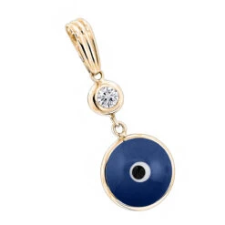 14K White Gold 0.10ct Diamond Blue Evil Eye Pendant 3/8in (10mm) -H'Hen Sale Store evil eye jewelry 14k diamond evil eye pendant blue 10 p 6232 ye