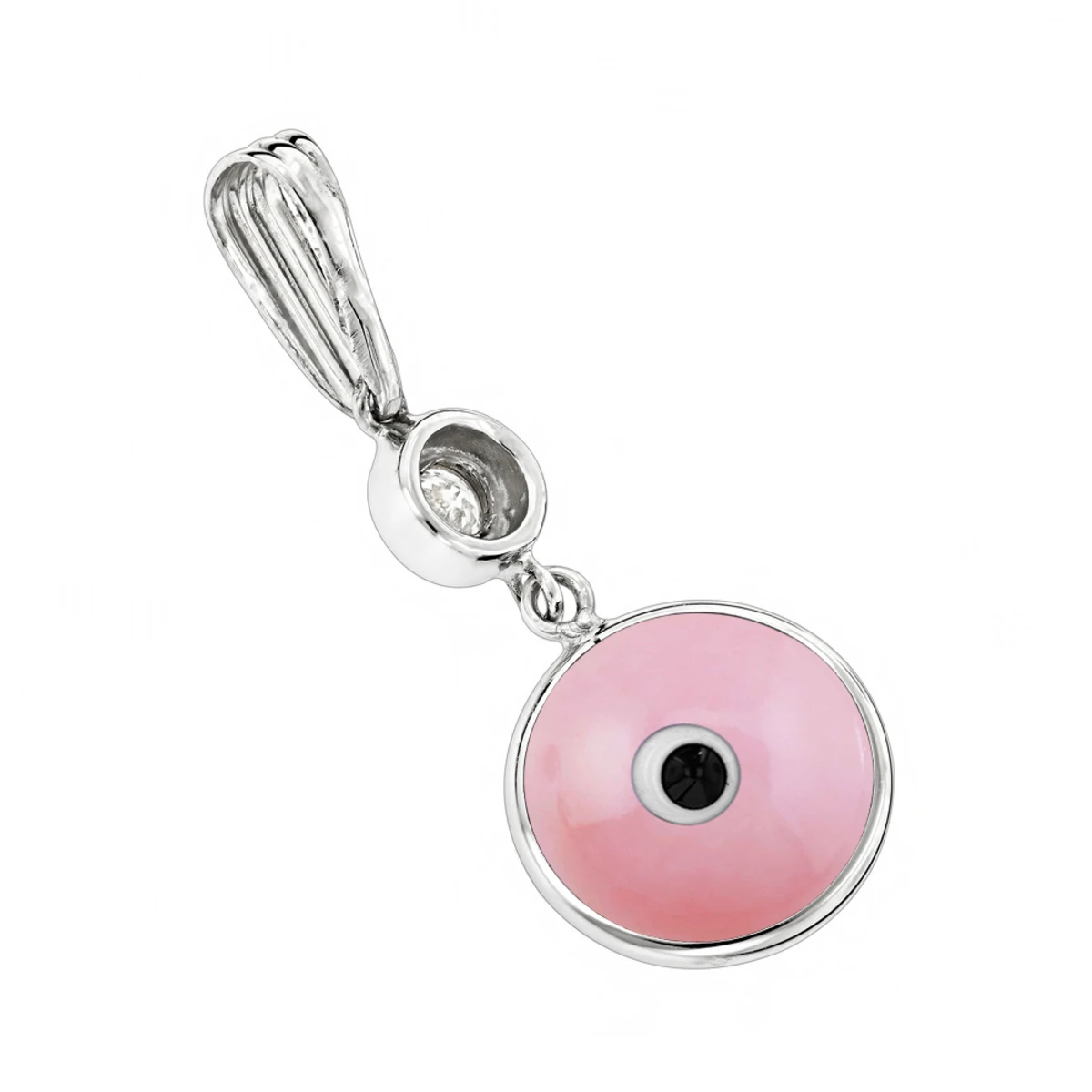 14K White Gold & Diamond Evil Eye Pendant Pink 0.10 6 14K White Gold & Diamond Evil Eye Pendant Pink 0.10 - Image 4