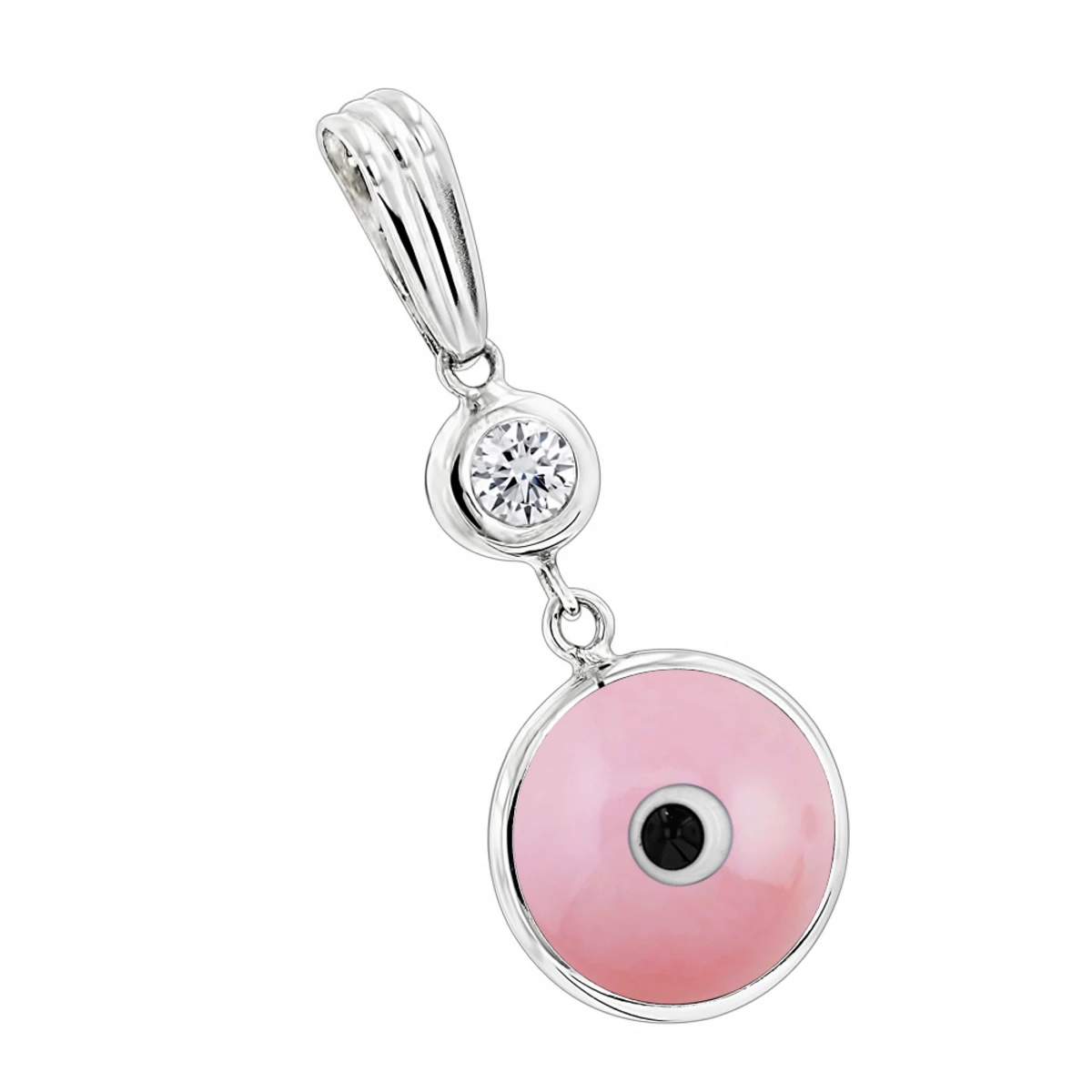 14K White Gold & Diamond Evil Eye Pendant Pink 0.10 3 14K White Gold & Diamond Evil Eye Pendant Pink 0.10