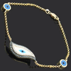 White Blue Diamond Evil Eye Bracelet -H'Hen Sale Store evil eye jewelry white blue diamond evil eye bracelet p 35839back