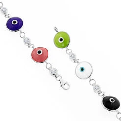 Evil Eyes 14K White Gold Diamond Evil Eye Bracelet Multicolor 0.70 -H'Hen Sale Store evil eyes 14k diamond evil eye bracelet multicolor 070 p 6227 backwh