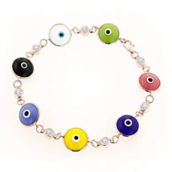 Evil Eyes 14K White Gold Diamond Evil Eye Bracelet Multicolor 0.70 -H'Hen Sale Store evil eyes 14k diamond evil eye bracelet multicolor 070 p 6227 ro