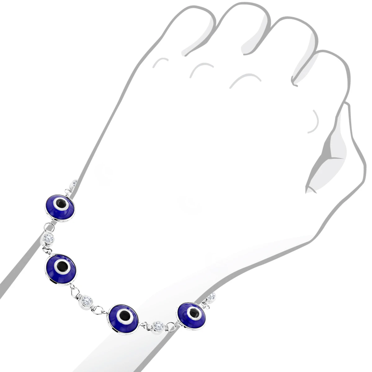 Evil Eyes 14K White Gold Diamond Evil Eye Bracelet Blue .70ct 8 Evil Eyes 14K White Gold Diamond Evil Eye Bracelet Blue .70ct - Image 6